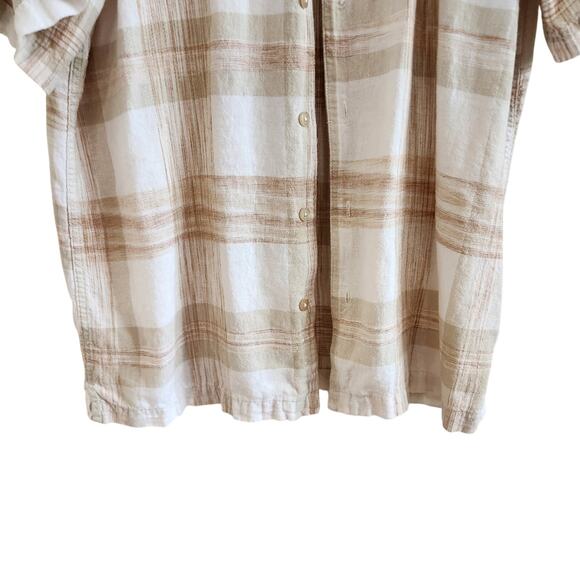 Haggar Men's Casual Tan and White Plaid Button Down Shirt Size Large - Picture 4 of 7
